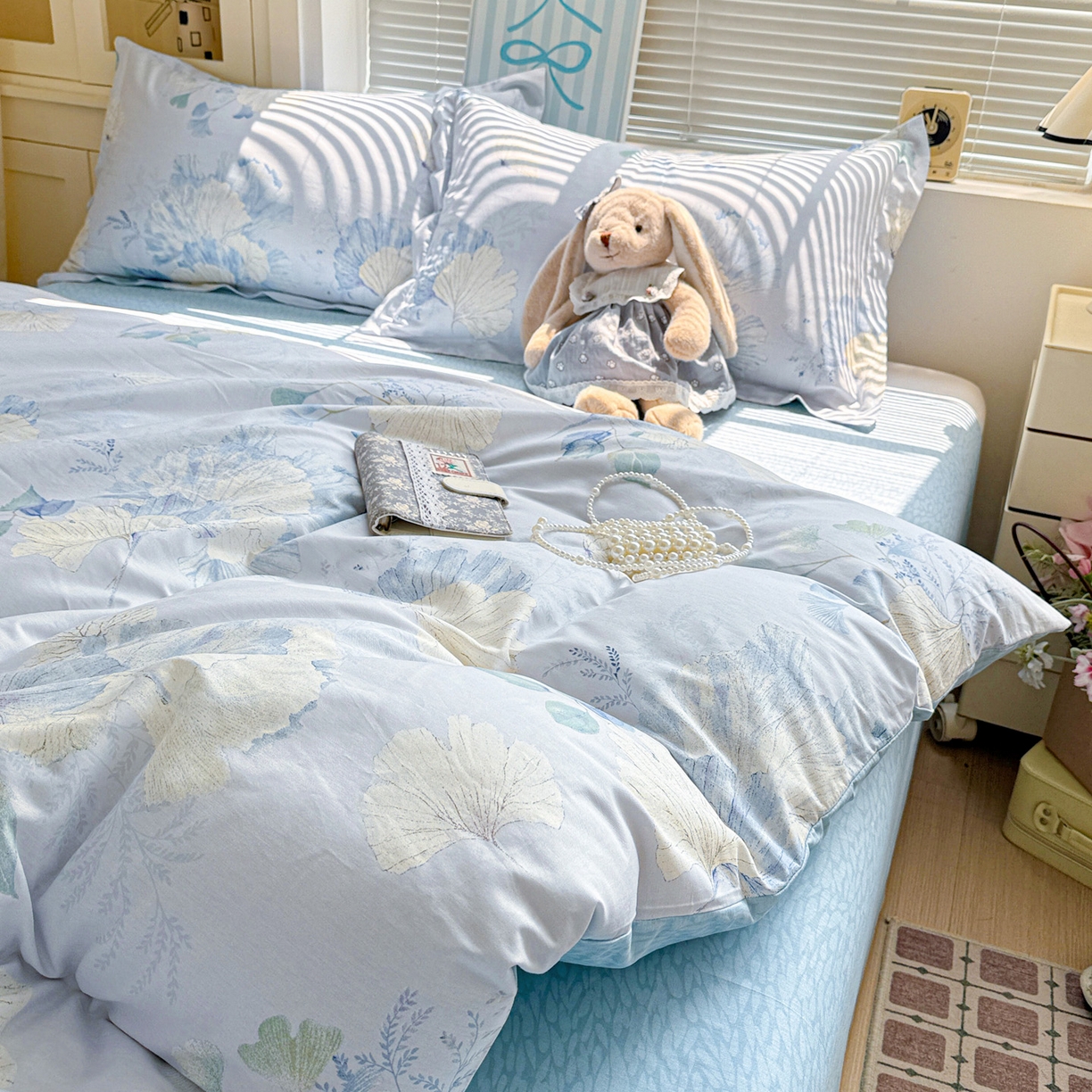 91家纺网 家纺一手货源 找家纺 董成龙家纺 2026春夏新款100%全棉纯棉印花四件套印花卡通系列三件套（喷气工艺） 银杏花语