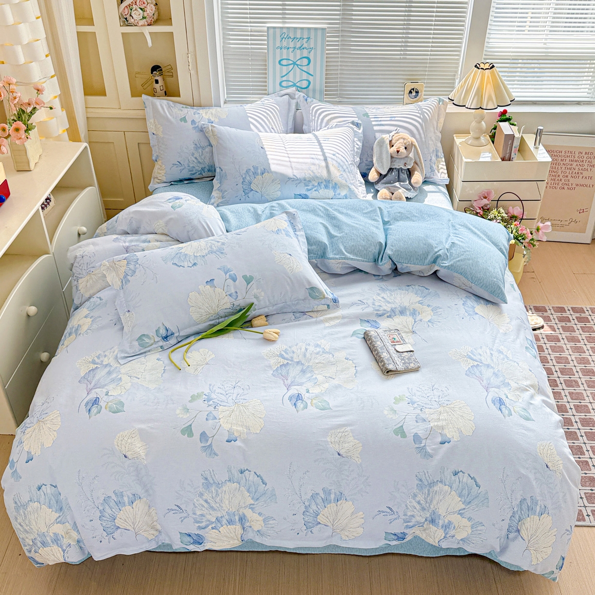 91家纺网 家纺一手货源 找家纺 董成龙家纺 2026春夏新款100%全棉纯棉印花四件套印花卡通系列三件套（喷气工艺） 银杏花语