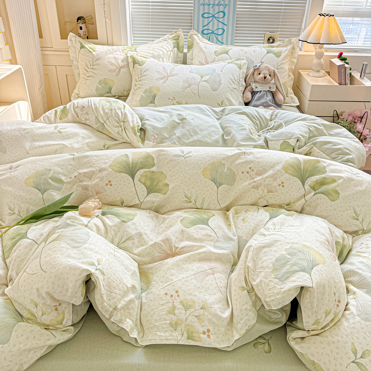 91家纺网 家纺一手货源 找家纺 董成龙家纺 2026春夏新款100%全棉纯棉印花四件套印花卡通系列三件套（喷气工艺） 银杏疏影