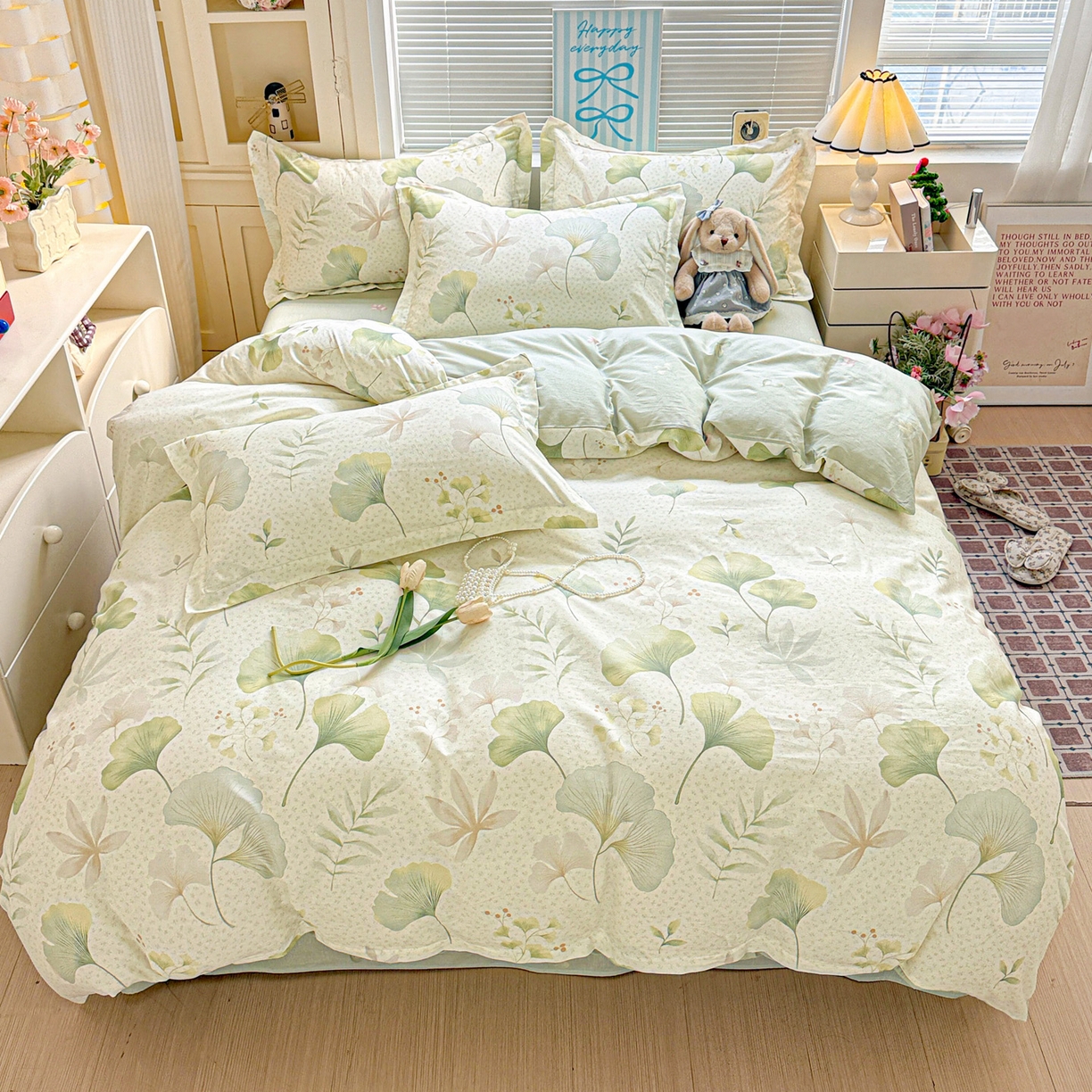 91家纺网 家纺一手货源 找家纺 董成龙家纺 2026春夏新款100%全棉纯棉印花四件套印花卡通系列三件套（喷气工艺） 银杏疏影