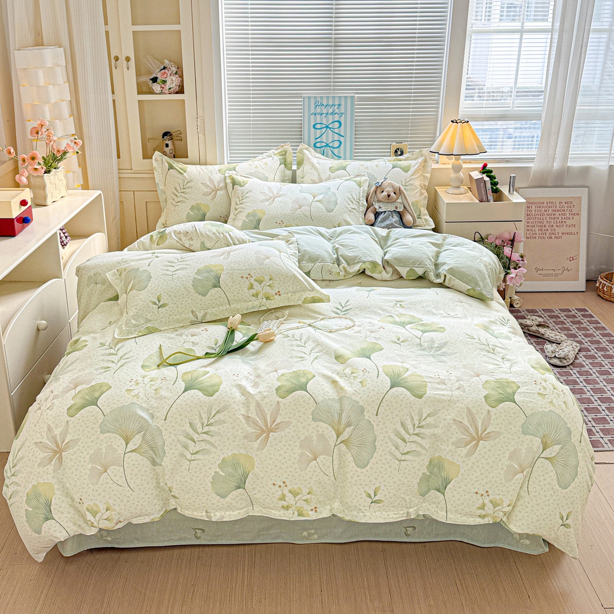 91家纺网 家纺一手货源 找家纺 董成龙家纺 2026春夏新款100%全棉纯棉印花四件套印花卡通系列三件套（喷气工艺） 银杏疏影