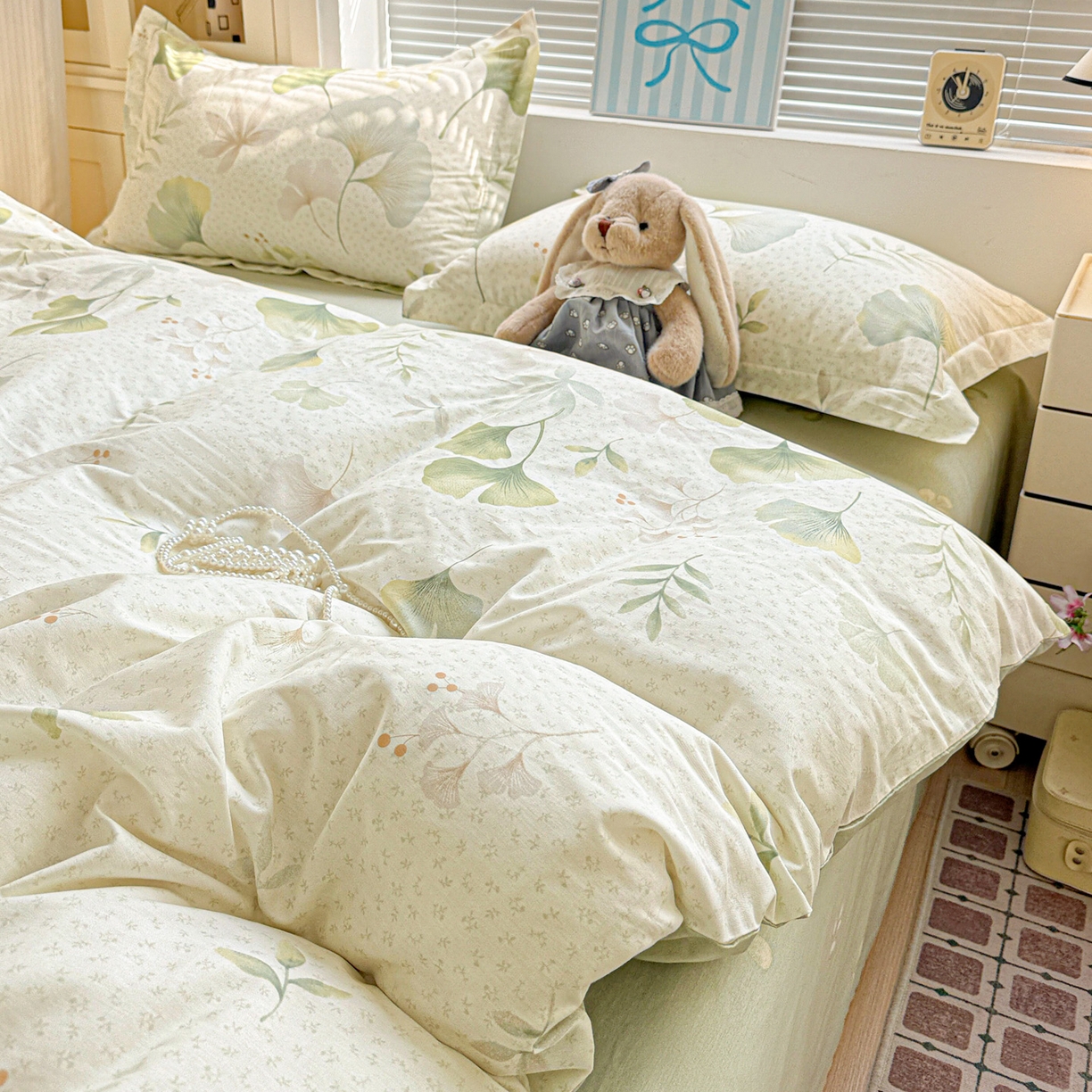 91家纺网 家纺一手货源 找家纺 董成龙家纺 2026春夏新款100%全棉纯棉印花四件套印花卡通系列三件套（喷气工艺） 银杏疏影