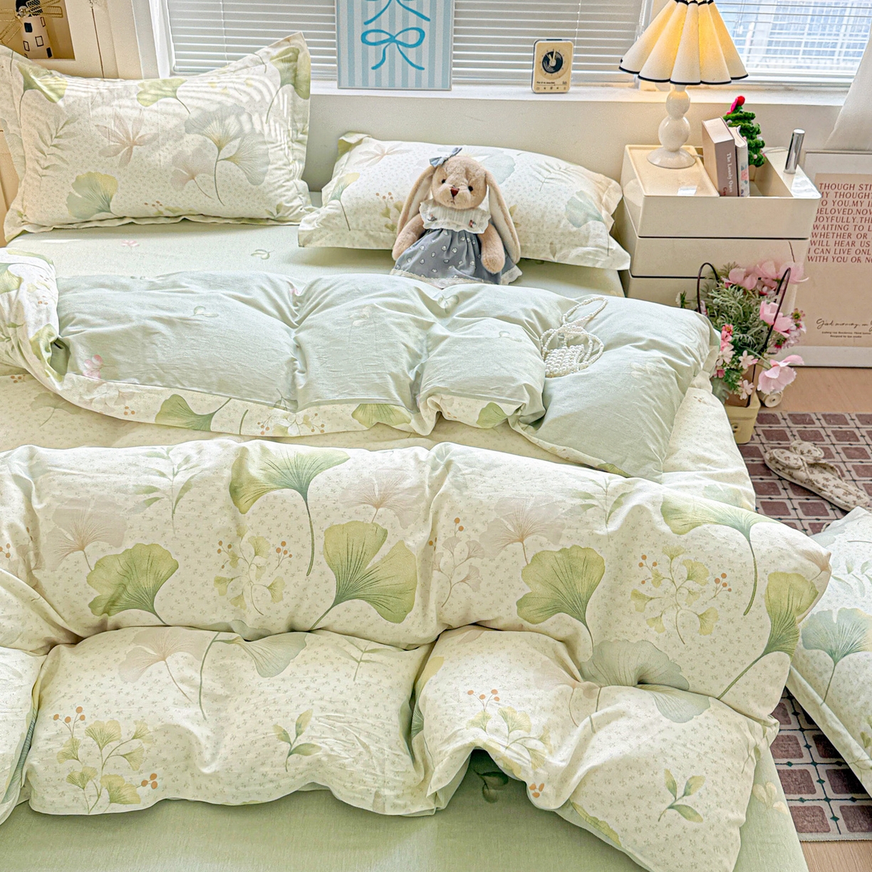 91家纺网 家纺一手货源 找家纺 董成龙家纺 2026春夏新款100%全棉纯棉印花四件套印花卡通系列三件套（喷气工艺） 银杏疏影