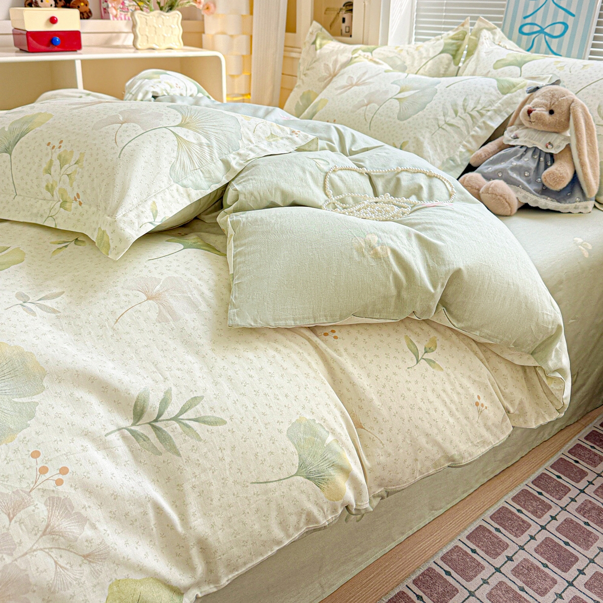 91家纺网 家纺一手货源 找家纺 董成龙家纺 2026春夏新款100%全棉纯棉印花四件套印花卡通系列三件套（喷气工艺） 银杏疏影