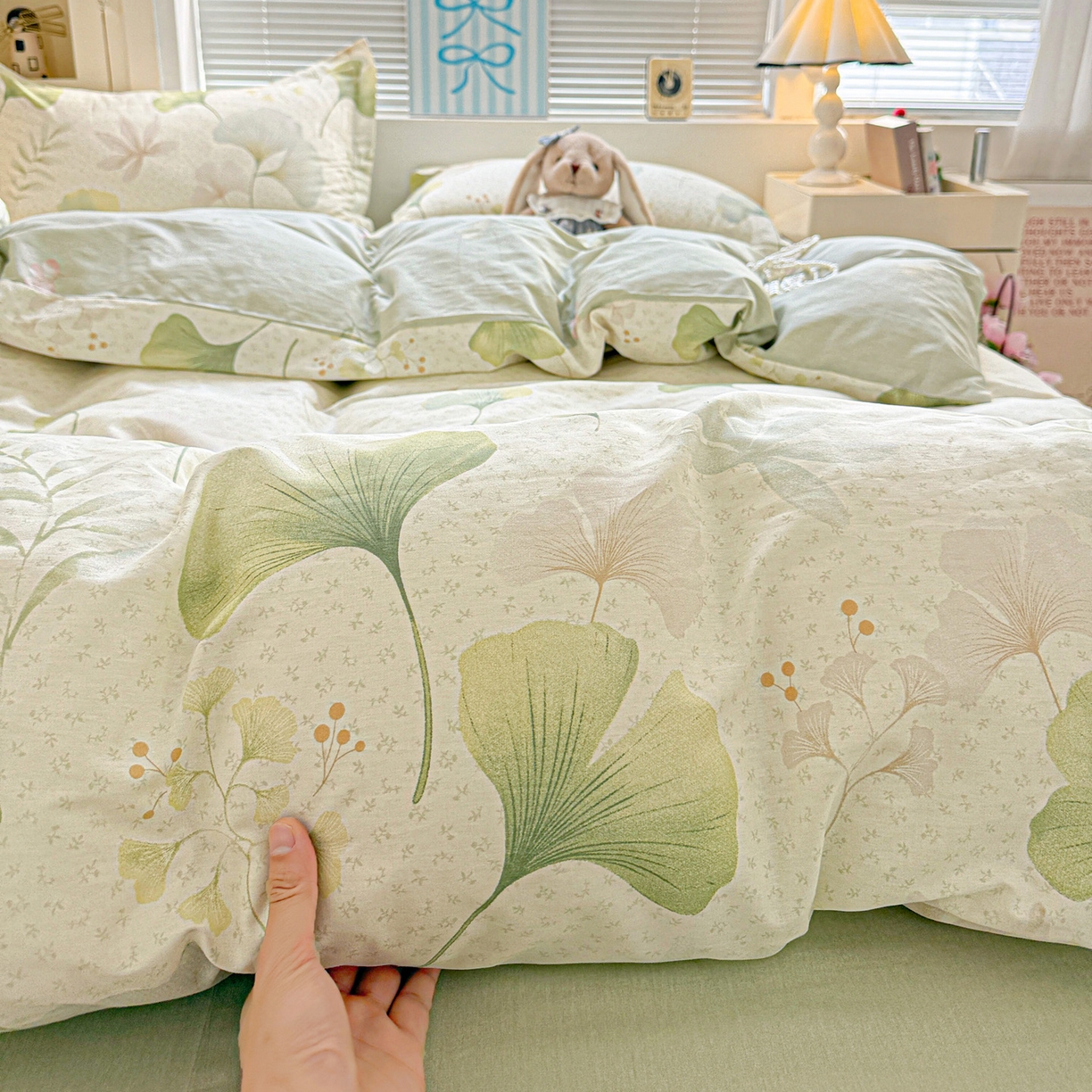 91家纺网 家纺一手货源 找家纺 董成龙家纺 2026春夏新款100%全棉纯棉印花四件套印花卡通系列三件套（喷气工艺） 银杏疏影