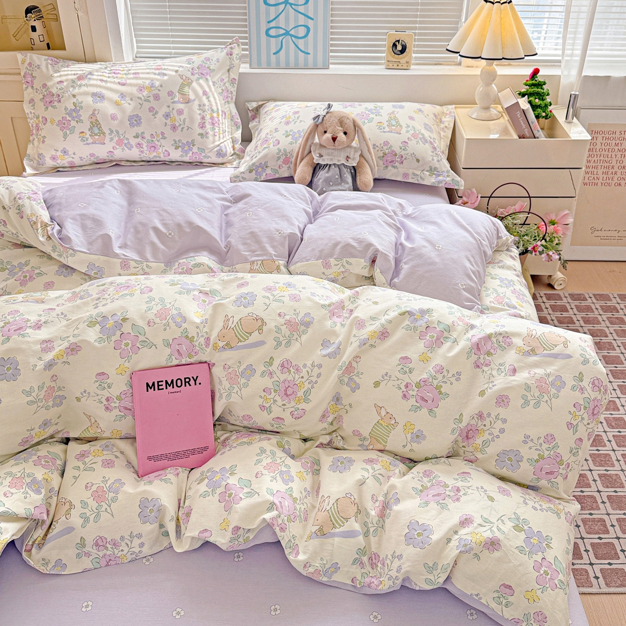 91家纺网 家纺一手货源 找家纺 董成龙家纺 2026春夏新款100%全棉纯棉印花四件套印花卡通系列三件套（喷气工艺） 醉花兔