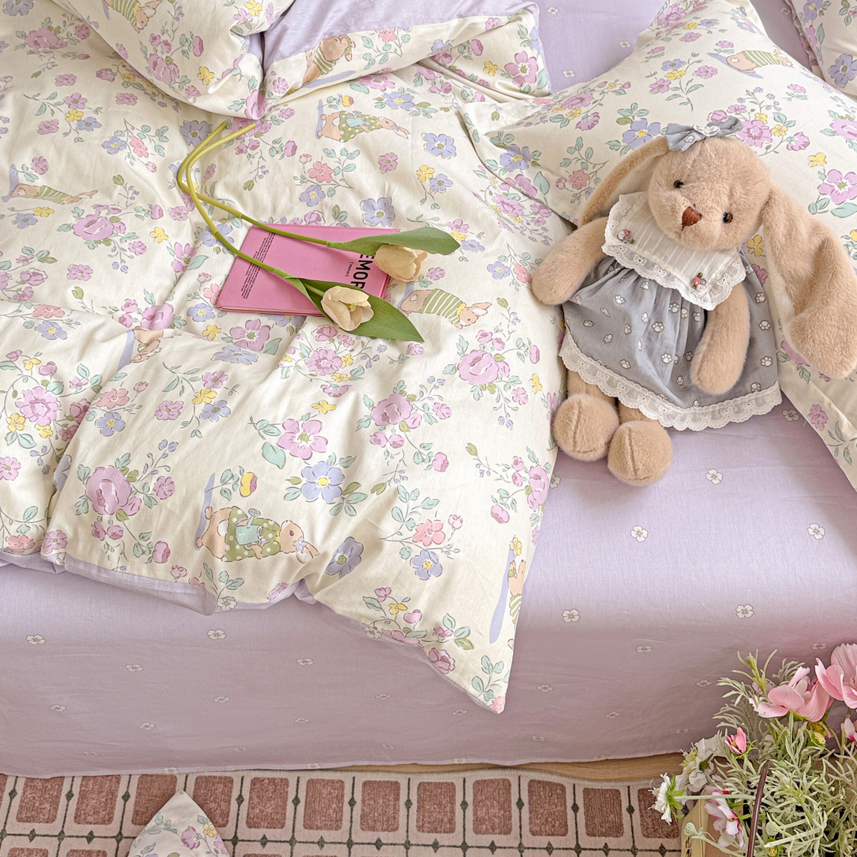 91家纺网 家纺一手货源 找家纺 董成龙家纺 2026春夏新款100%全棉纯棉印花四件套印花卡通系列三件套（喷气工艺） 醉花兔