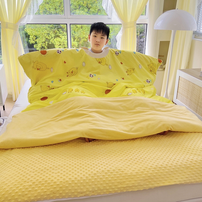 91家纺网 家纺一手货源 找家纺 （总）萌朵家纺 2025新款豆豆绒全棉防踢被-结合牛奶绒绒防踢被