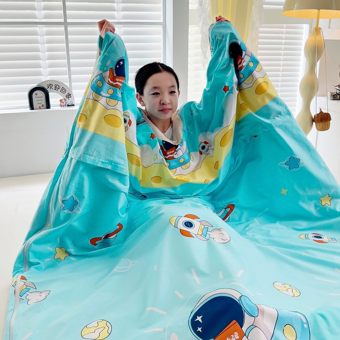 91家纺网 家纺一手货源 找家纺 萌朵家纺 2025新款豆豆绒全棉防踢被-结合牛奶绒绒防踢被 飞碟