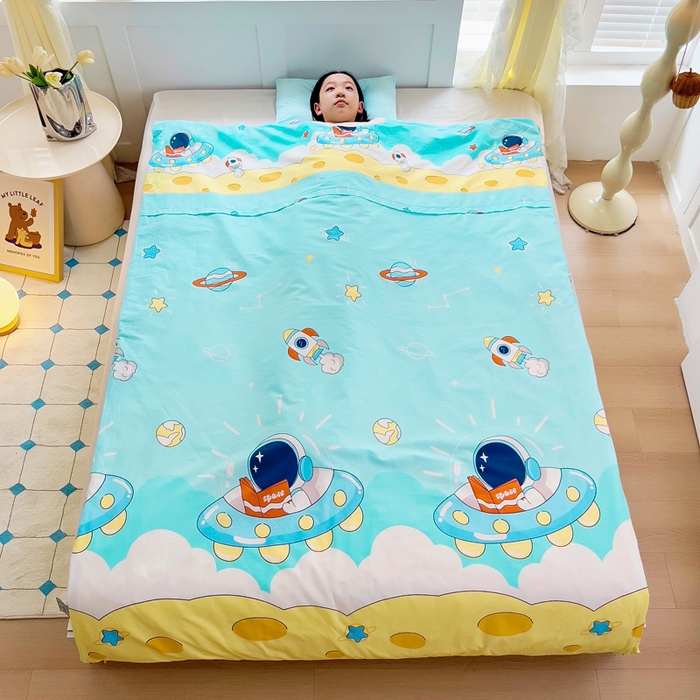 91家纺网 家纺一手货源 找家纺 萌朵家纺 2025新款豆豆绒全棉防踢被-结合牛奶绒绒防踢被 飞碟