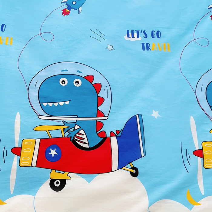 91家纺网 家纺一手货源 找家纺 萌朵家纺 2025新款豆豆绒全棉防踢被-结合牛奶绒绒防踢被 恐龙飞船