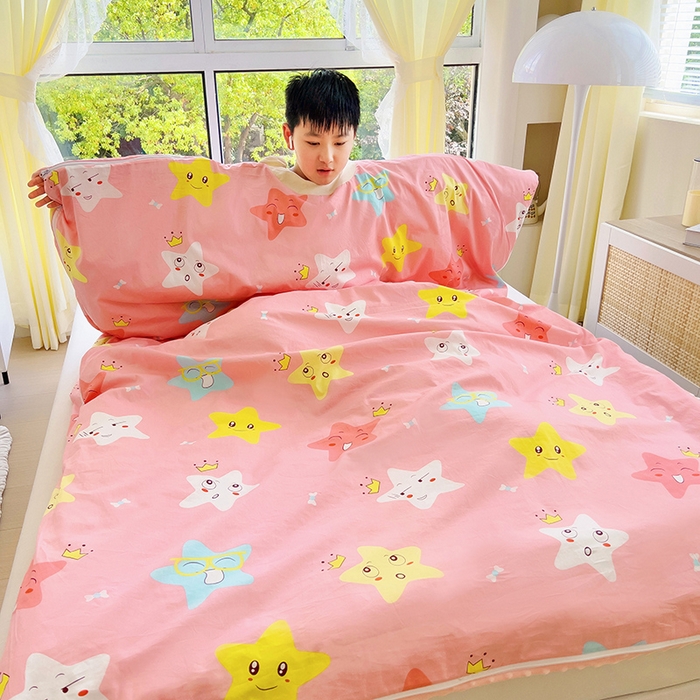 91家纺网 家纺一手货源 找家纺 萌朵家纺 2025新款豆豆绒全棉防踢被-结合牛奶绒绒防踢被 满天星