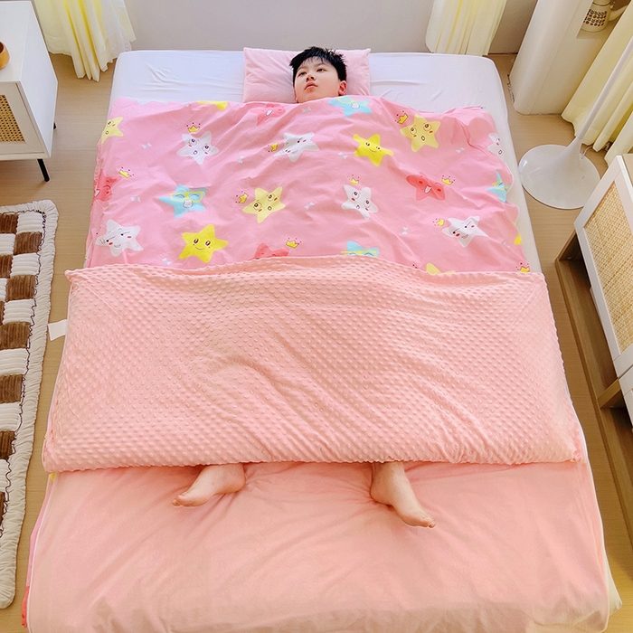 91家纺网 家纺一手货源 找家纺 萌朵家纺 2025新款豆豆绒全棉防踢被-结合牛奶绒绒防踢被 满天星