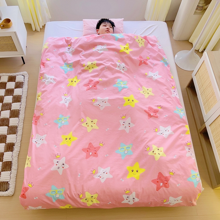 91家纺网 家纺一手货源 找家纺 萌朵家纺 2025新款豆豆绒全棉防踢被-结合牛奶绒绒防踢被 满天星