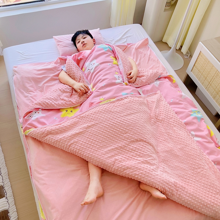 91家纺网 家纺一手货源 找家纺 萌朵家纺 2025新款豆豆绒全棉防踢被-结合牛奶绒绒防踢被 满天星