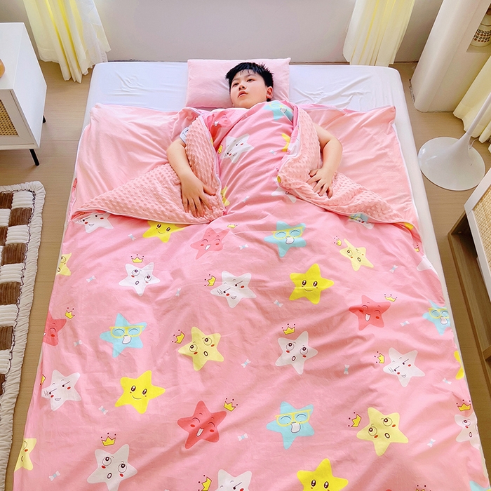 91家纺网 家纺一手货源 找家纺 萌朵家纺 2025新款豆豆绒全棉防踢被-结合牛奶绒绒防踢被 满天星