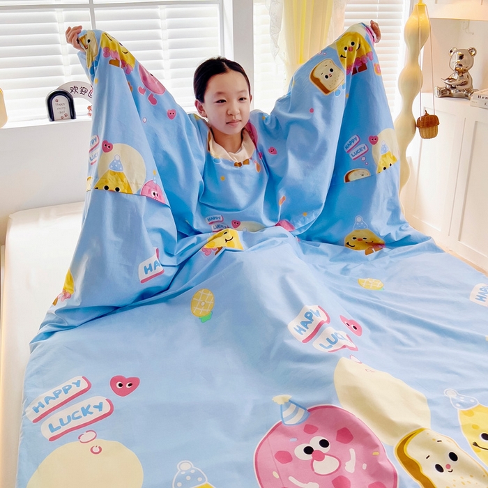 91家纺网 家纺一手货源 找家纺 萌朵家纺 2025新款豆豆绒全棉防踢被-结合牛奶绒绒防踢被 甜甜圈