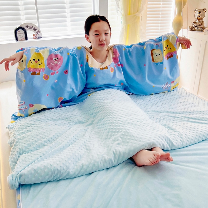 91家纺网 家纺一手货源 找家纺 萌朵家纺 2025新款豆豆绒全棉防踢被-结合牛奶绒绒防踢被 甜甜圈
