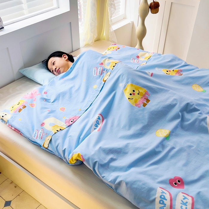 91家纺网 家纺一手货源 找家纺 萌朵家纺 2025新款豆豆绒全棉防踢被-结合牛奶绒绒防踢被 甜甜圈