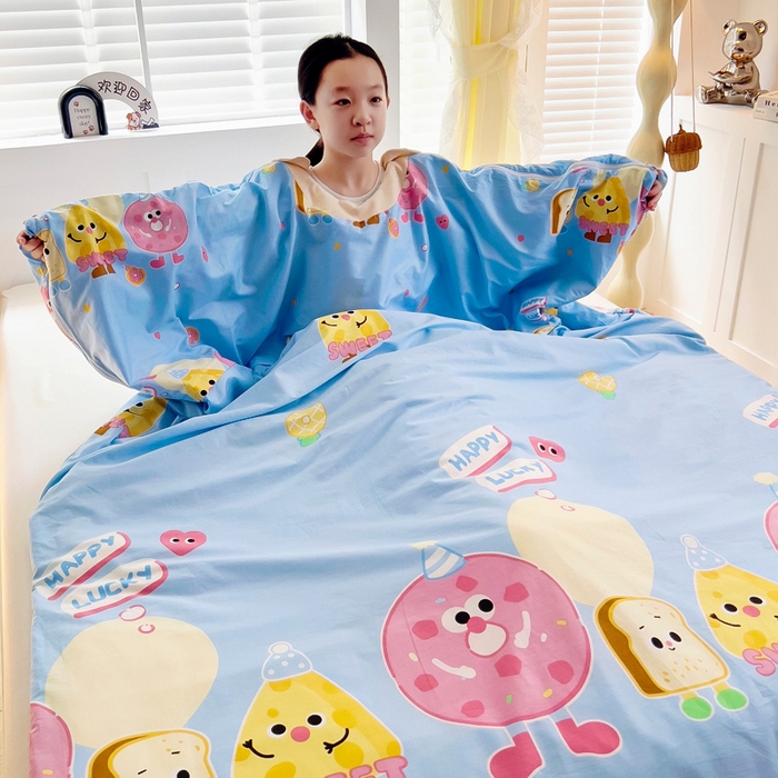 91家纺网 家纺一手货源 找家纺 萌朵家纺 2025新款豆豆绒全棉防踢被-结合牛奶绒绒防踢被 甜甜圈