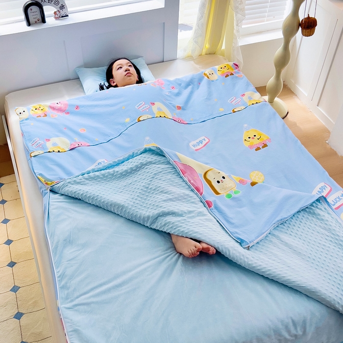 91家纺网 家纺一手货源 找家纺 萌朵家纺 2025新款豆豆绒全棉防踢被-结合牛奶绒绒防踢被 甜甜圈