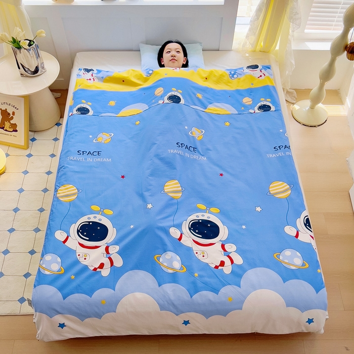 萌朵家纺 2025新款豆豆绒全棉防踢被-结合牛奶绒绒防踢被 外星人