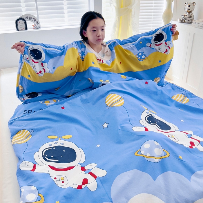 91家纺网 家纺一手货源 找家纺 萌朵家纺 2025新款豆豆绒全棉防踢被-结合牛奶绒绒防踢被 外星人