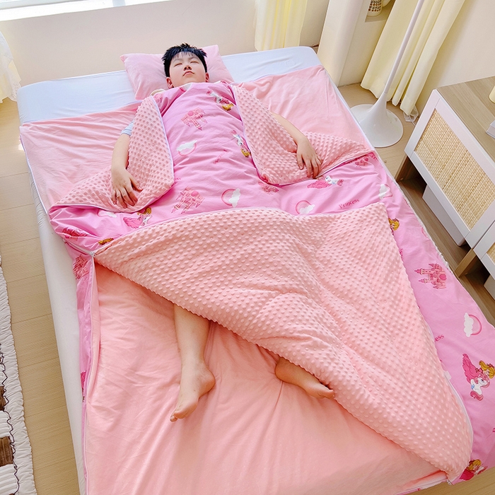 91家纺网 家纺一手货源 找家纺 萌朵家纺 2025新款豆豆绒全棉防踢被-结合牛奶绒绒防踢被 小公主