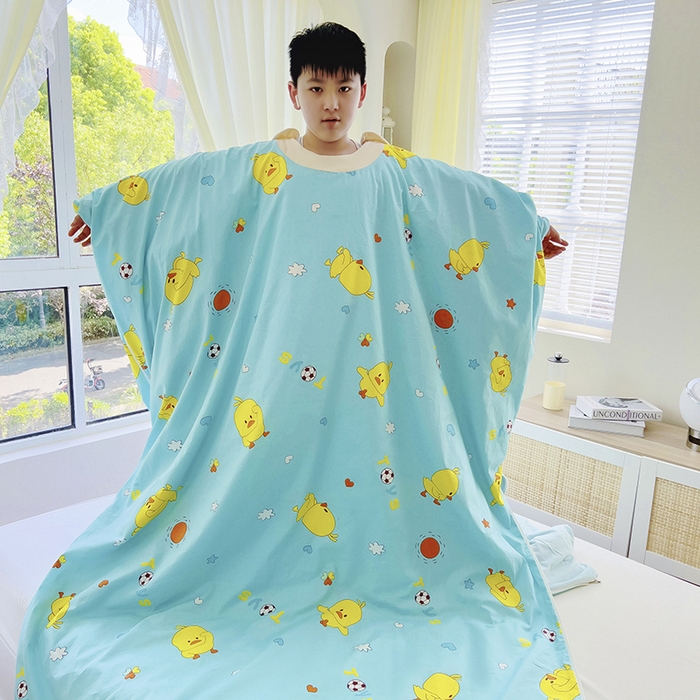 91家纺网 家纺一手货源 找家纺 萌朵家纺 2025新款豆豆绒全棉防踢被-结合牛奶绒绒防踢被 小鸭踢球蓝