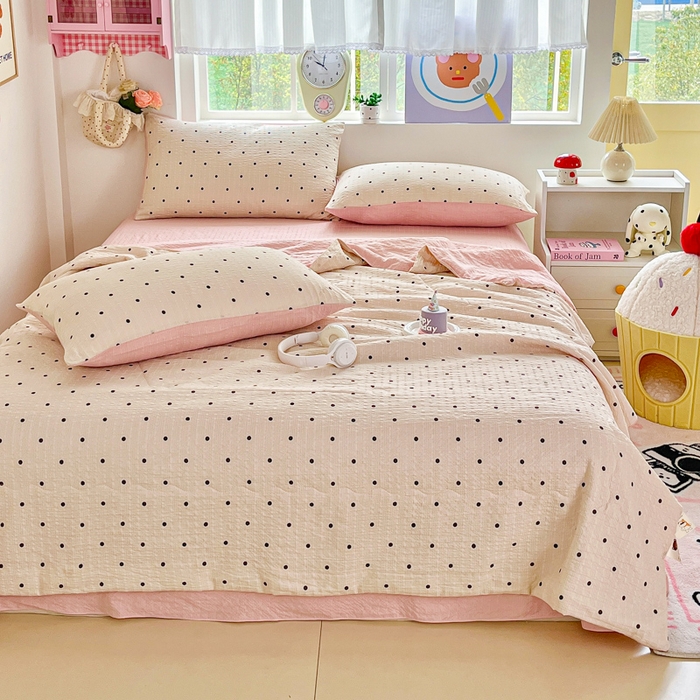 91家纺网 家纺一手货源 找家纺 利禾家纺 2026春夏新款泡芙纱简约夏被四件套夏凉被空调被 波点-简约