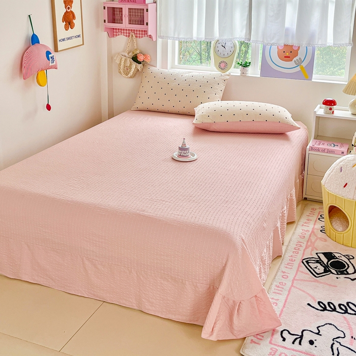 91家纺网 家纺一手货源 找家纺 利禾家纺 2026春夏新款泡芙纱简约夏被四件套夏凉被空调被 波点-简约