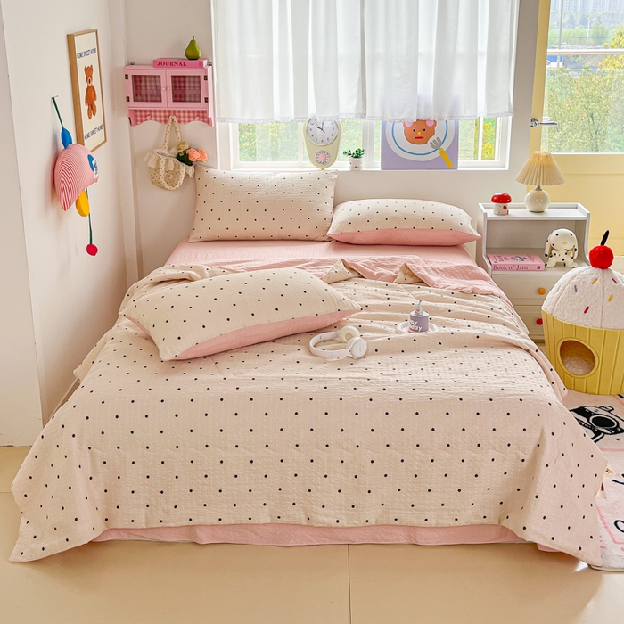 91家纺网 家纺一手货源 找家纺 利禾家纺 2026春夏新款泡芙纱简约夏被四件套夏凉被空调被 波点-简约