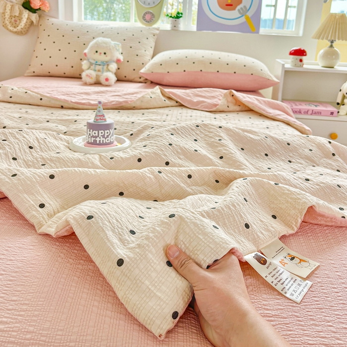 91家纺网 家纺一手货源 找家纺 利禾家纺 2026春夏新款泡芙纱简约夏被四件套夏凉被空调被 波点-简约