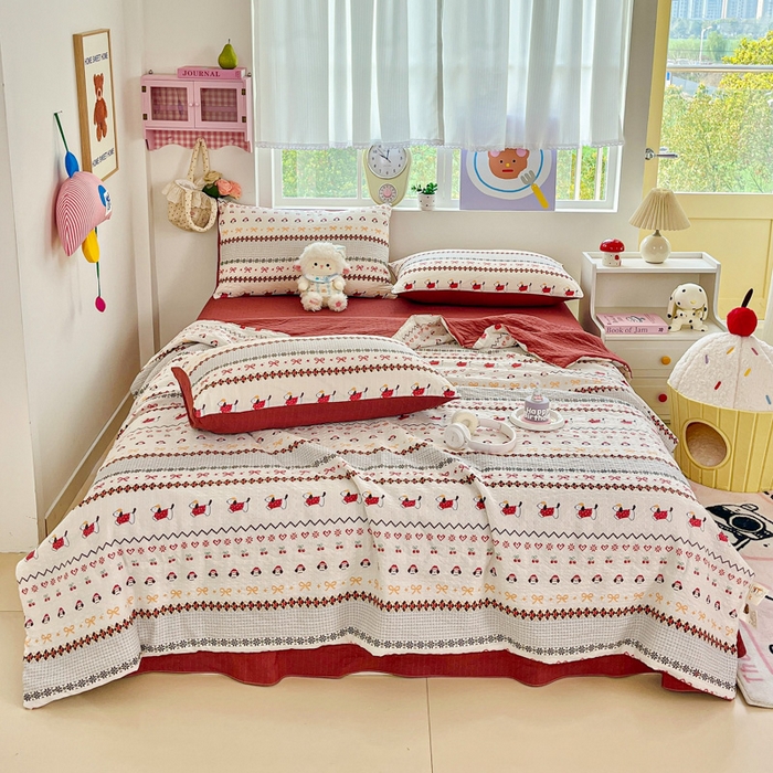 91家纺网 家纺一手货源 找家纺 利禾家纺 2026春夏新款泡芙纱简约夏被四件套夏凉被空调被 费尔岛-简约