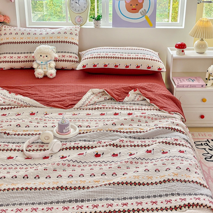 91家纺网 家纺一手货源 找家纺 利禾家纺 2026春夏新款泡芙纱简约夏被四件套夏凉被空调被 费尔岛-简约