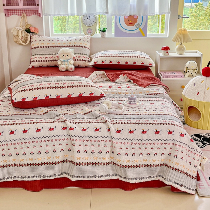 91家纺网 家纺一手货源 找家纺 利禾家纺 2026春夏新款泡芙纱简约夏被四件套夏凉被空调被 费尔岛-简约