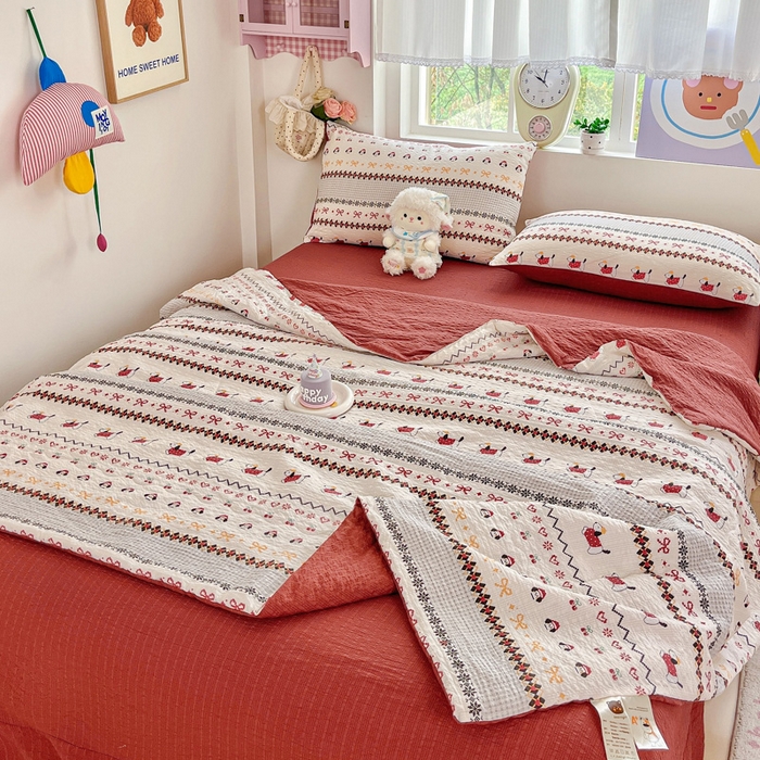 91家纺网 家纺一手货源 找家纺 利禾家纺 2026春夏新款泡芙纱简约夏被四件套夏凉被空调被 费尔岛-简约