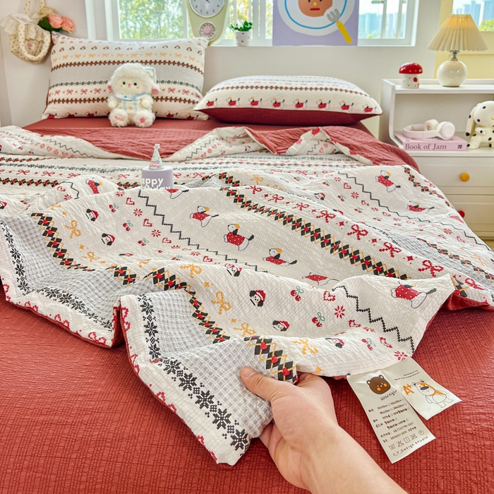 91家纺网 家纺一手货源 找家纺 利禾家纺 2026春夏新款泡芙纱简约夏被四件套夏凉被空调被 费尔岛-简约