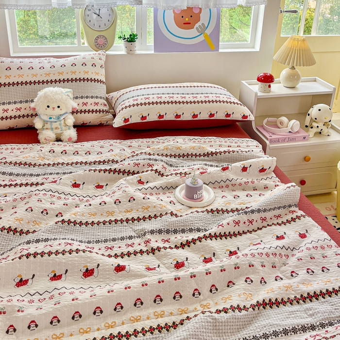 91家纺网 家纺一手货源 找家纺 利禾家纺 2026春夏新款泡芙纱简约夏被四件套夏凉被空调被 费尔岛-简约