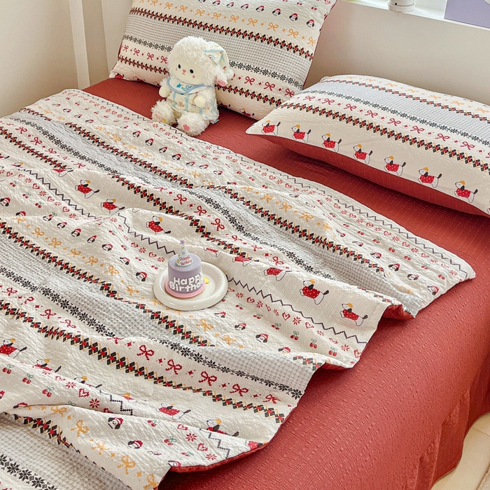 91家纺网 家纺一手货源 找家纺 利禾家纺 2026春夏新款泡芙纱简约夏被四件套夏凉被空调被 费尔岛-简约