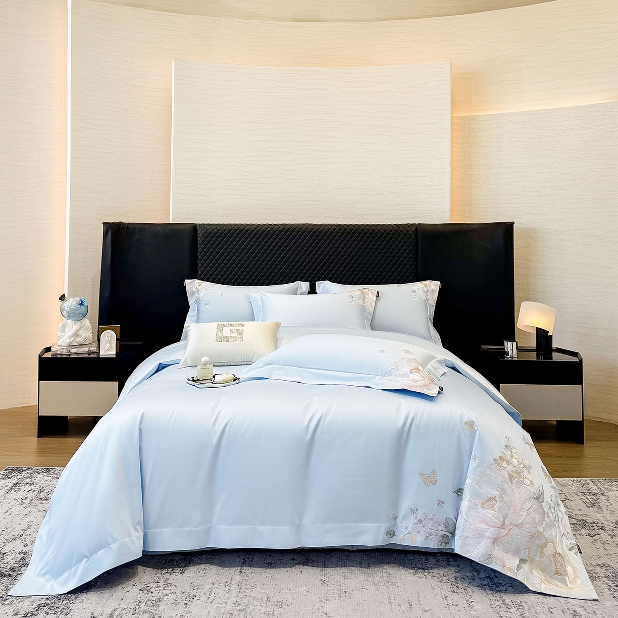 91家纺网 家纺一手货源 找家纺 （总）2026新品高档轻奢风100支贡缎长绒棉纯棉四件套全棉重工刺绣被套床单床笠新品四季款床上用品