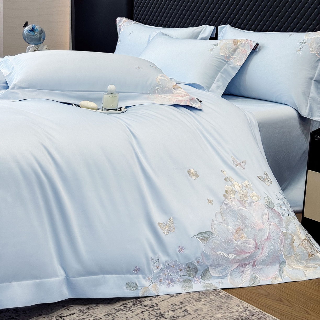 91家纺网 家纺一手货源 找家纺 （总）2026新品高档轻奢风100支贡缎长绒棉纯棉四件套全棉重工刺绣被套床单床笠新品四季款床上用品