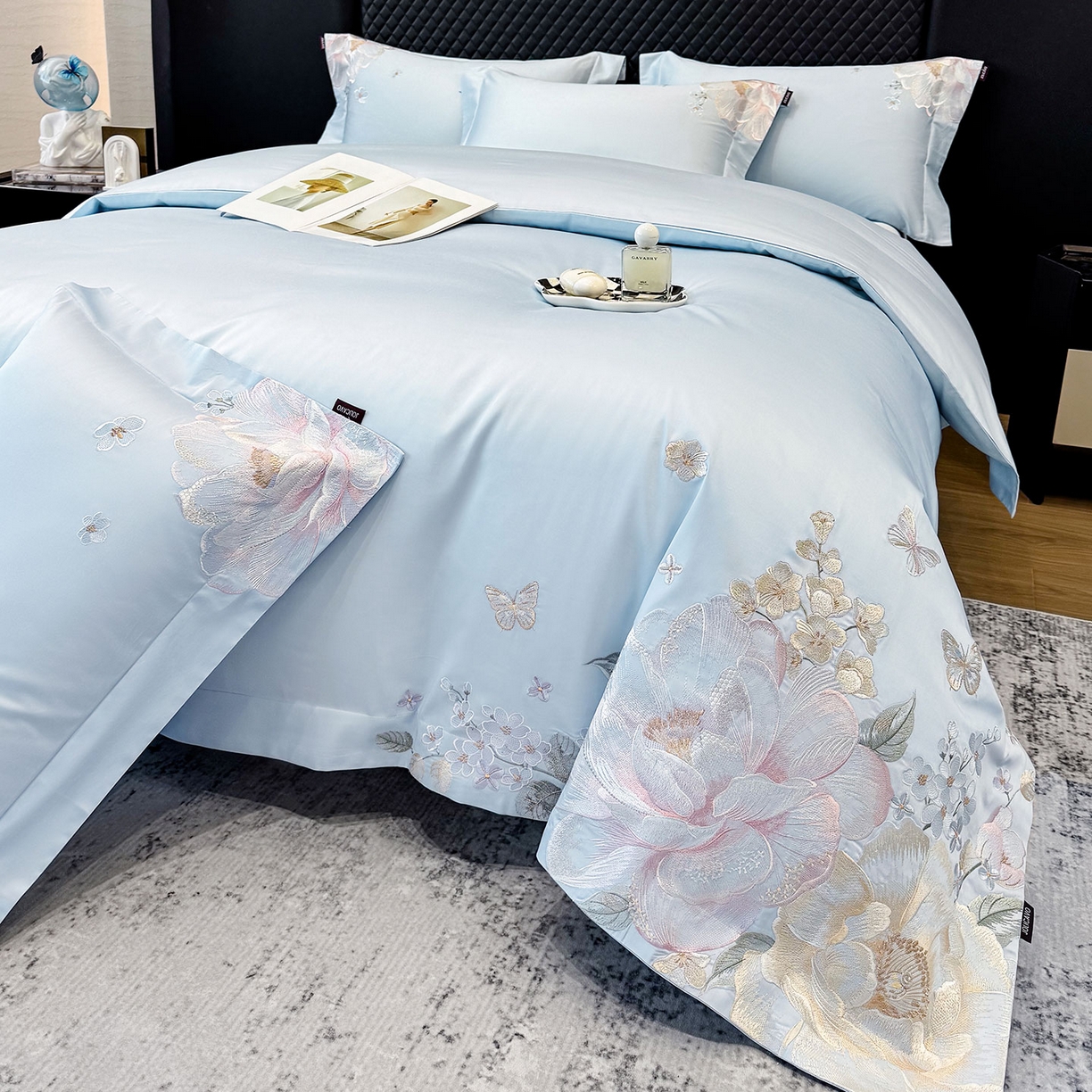 91家纺网 家纺一手货源 找家纺 （总）2026新品高档轻奢风100支贡缎长绒棉纯棉四件套全棉重工刺绣被套床单床笠新品四季款床上用品