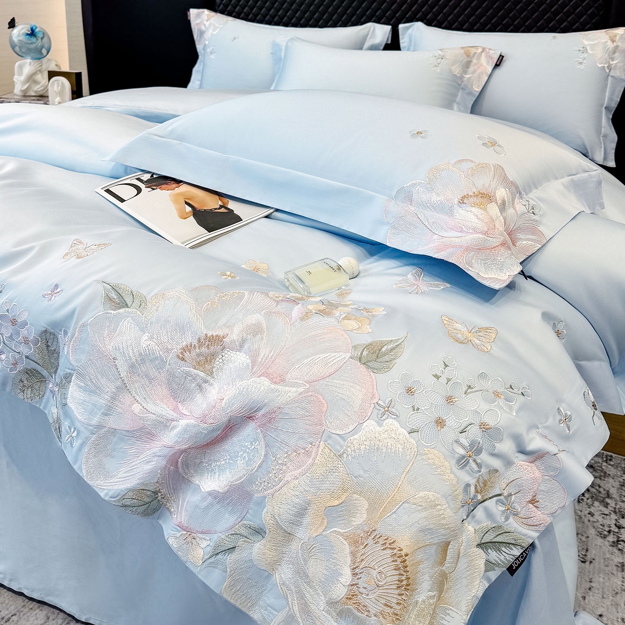 91家纺网 家纺一手货源 找家纺 （总）2026新品高档轻奢风100支贡缎长绒棉纯棉四件套全棉重工刺绣被套床单床笠新品四季款床上用品