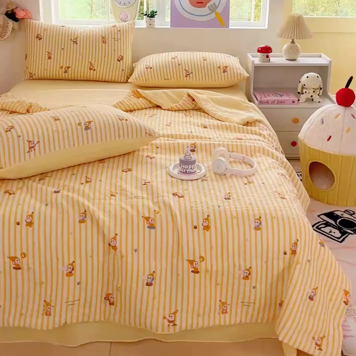 91家纺网 家纺一手货源 找家纺 利禾家纺 2026春夏新款泡芙纱简约夏被四件套夏凉被空调被 晚安星人-简约