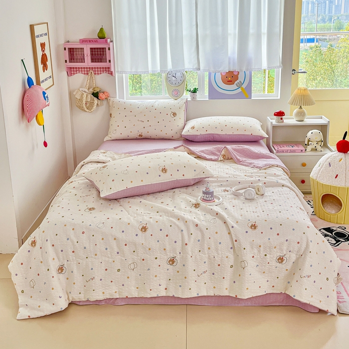 91家纺网 家纺一手货源 找家纺 利禾家纺 2026春夏新款泡芙纱简约夏被四件套夏凉被空调被 熊博士-简约