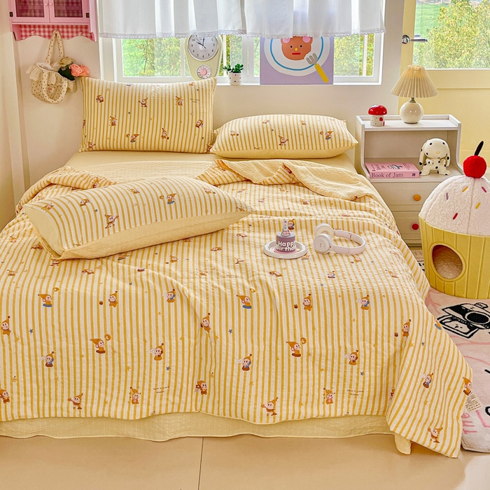 91家纺网 家纺一手货源 找家纺 利禾家纺 2026春夏新款泡芙纱简约夏被四件套夏凉被空调被 晚安星人-简约