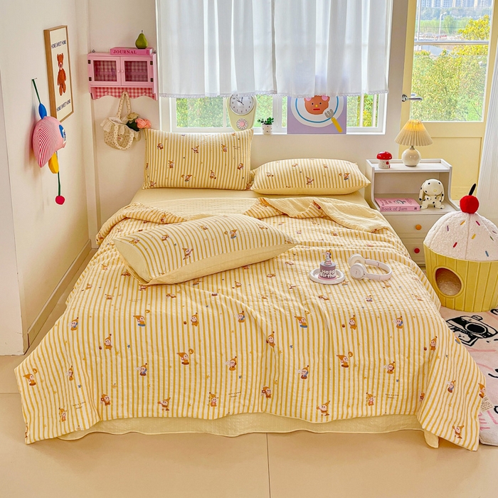 91家纺网 家纺一手货源 找家纺 利禾家纺 2026春夏新款泡芙纱简约夏被四件套夏凉被空调被 晚安星人-简约