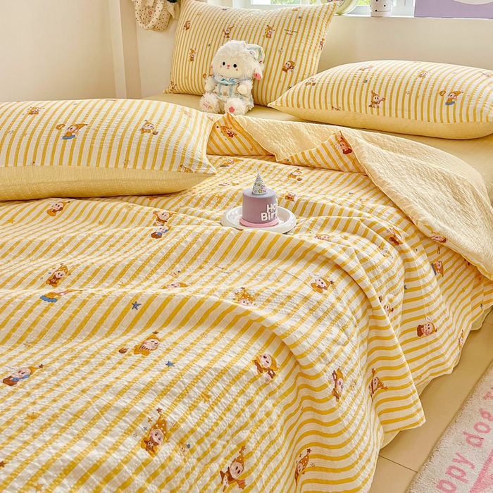 91家纺网 家纺一手货源 找家纺 利禾家纺 2026春夏新款泡芙纱简约夏被四件套夏凉被空调被 晚安星人-简约