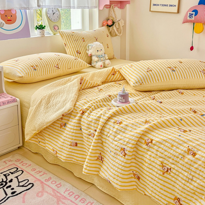 91家纺网 家纺一手货源 找家纺 利禾家纺 2026春夏新款泡芙纱简约夏被四件套夏凉被空调被 晚安星人-简约